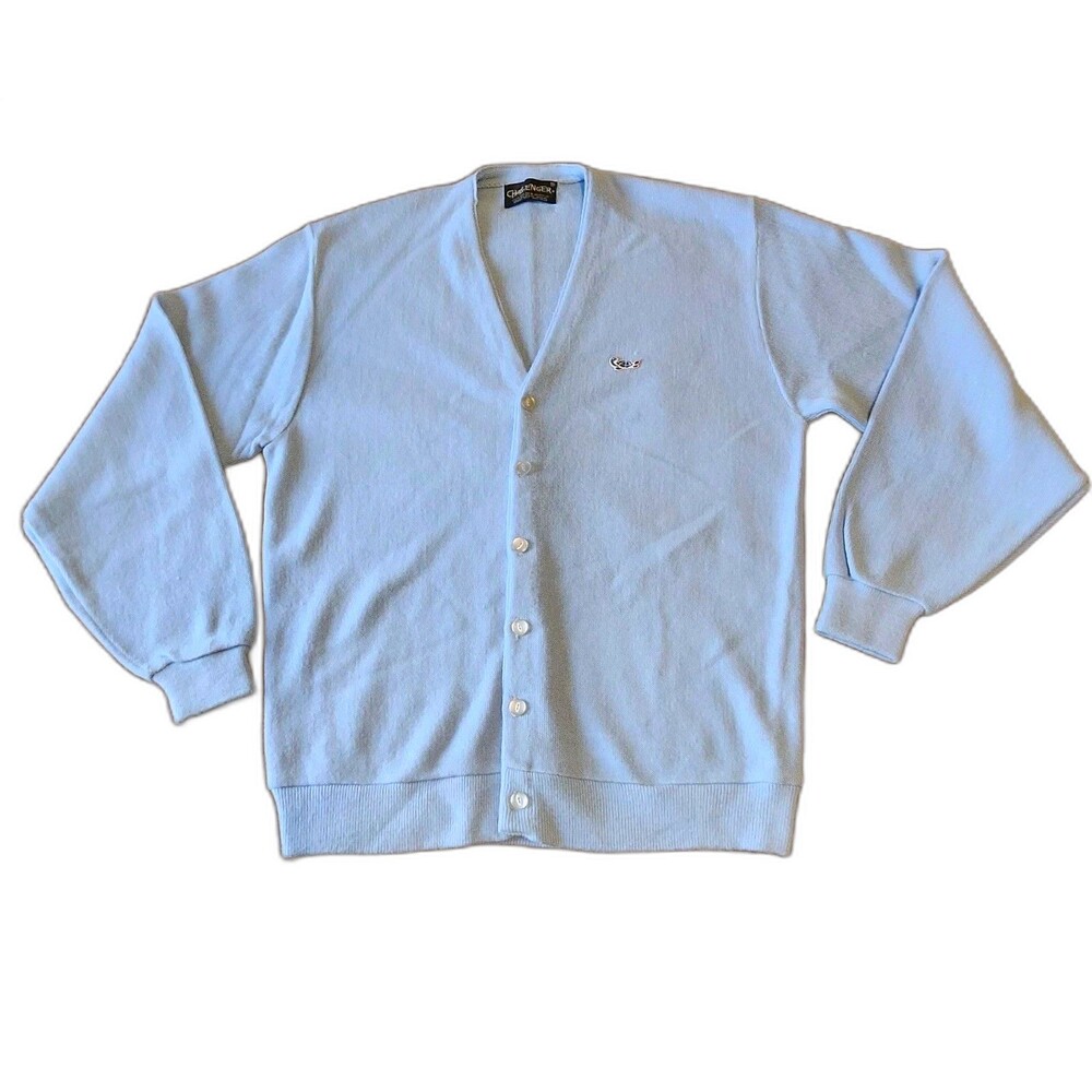 Vtg Mens XL/46 Challenger Orlon Blue Button Up Sweater Grandpacore Mr Rogers